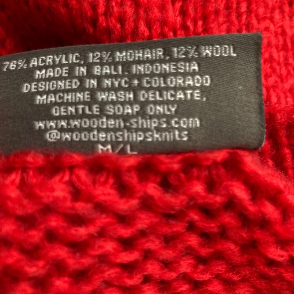 Wooden Ships Merry Crew Chunky Sweater Size M/L Mohair Wool Christmas Red - Picture 5 of 7